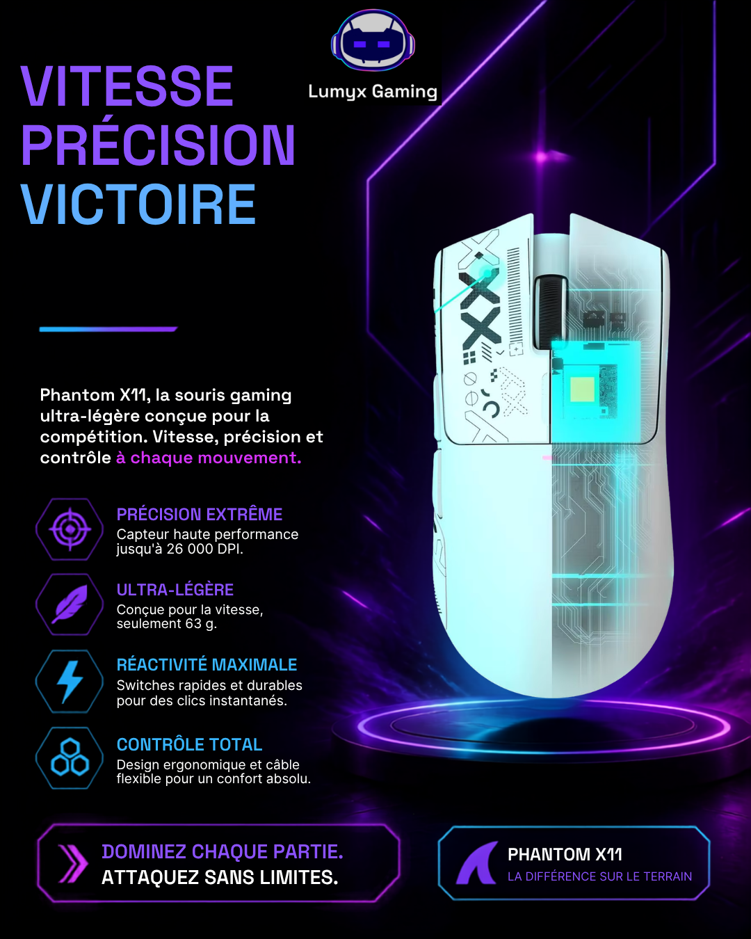 Phantom X11™ | Souris Gaming Sans Fil Ultra Légère